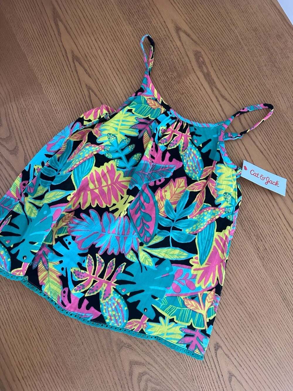 Cat & Jack Girls Tropical Leaf Print Spaghetti Strap Tank Top